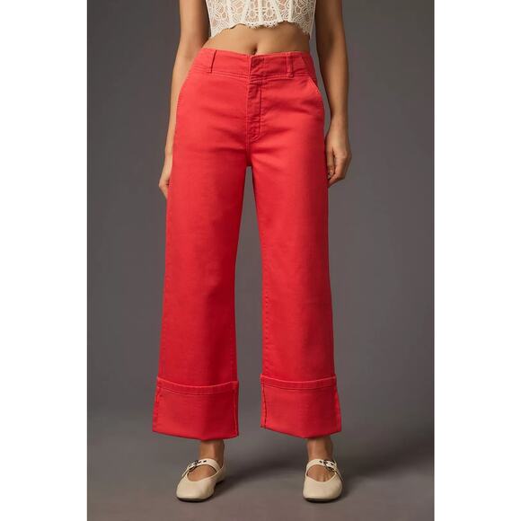 Anthropologie NWT Pilcro Relaxed Cuff Mid Rise Straight Leg Jeans Raspberry 28 - Picture 12 of 12